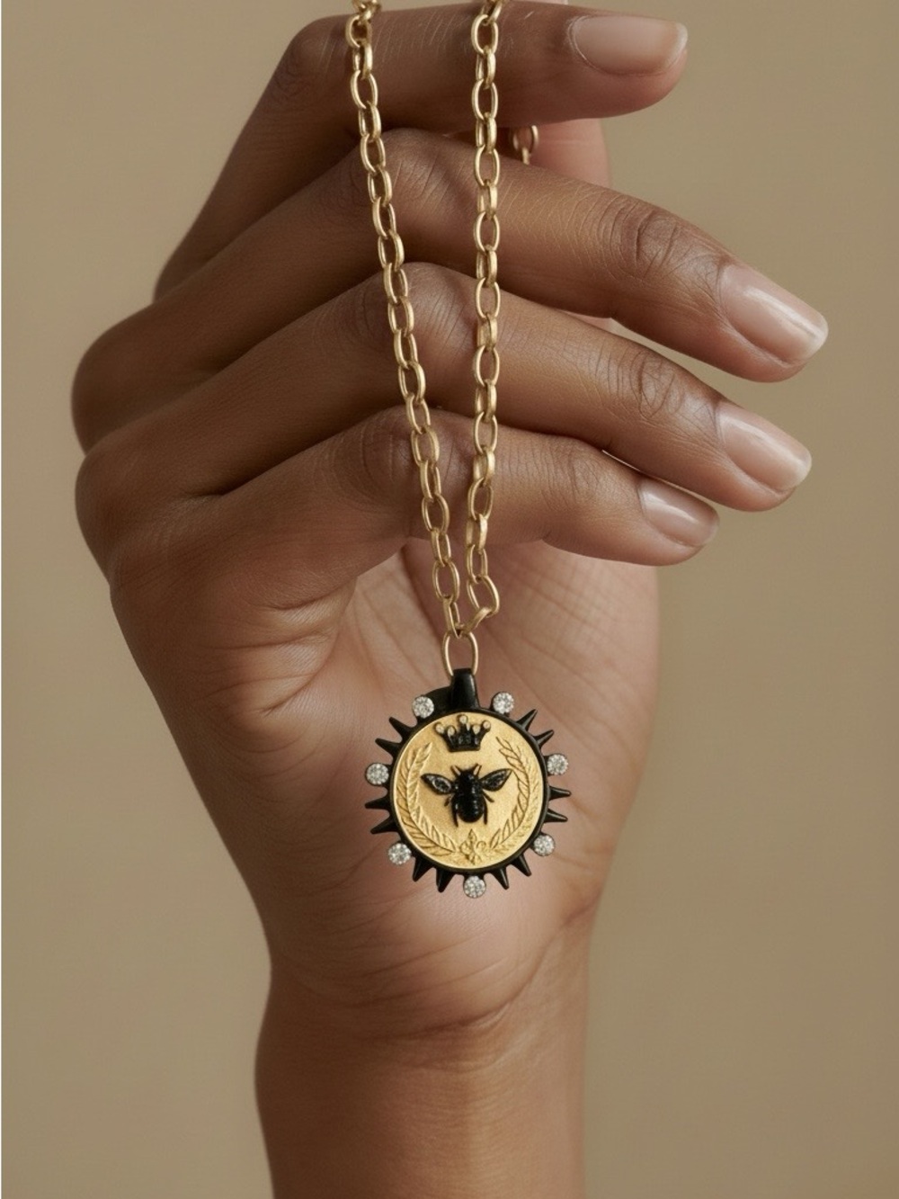 Gold Bee Sunburst Medallion Necklace - Women Jewelry